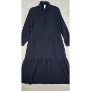 H&M Womens Collared Dress 1/2 Button Front Viscose Stretchy Black Size Small